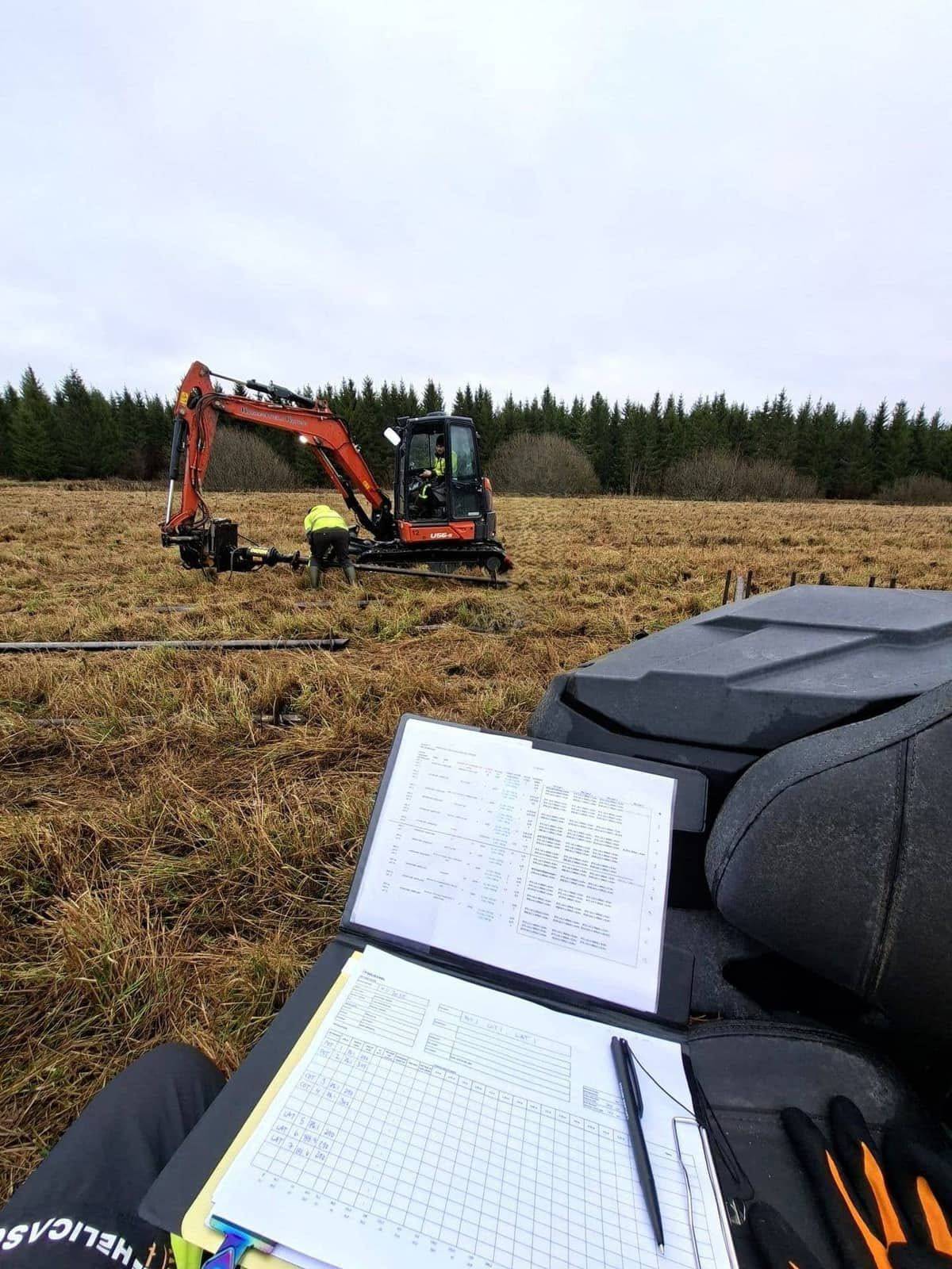 Test piling rig on a Swedish solar site, mixed-ground conditions